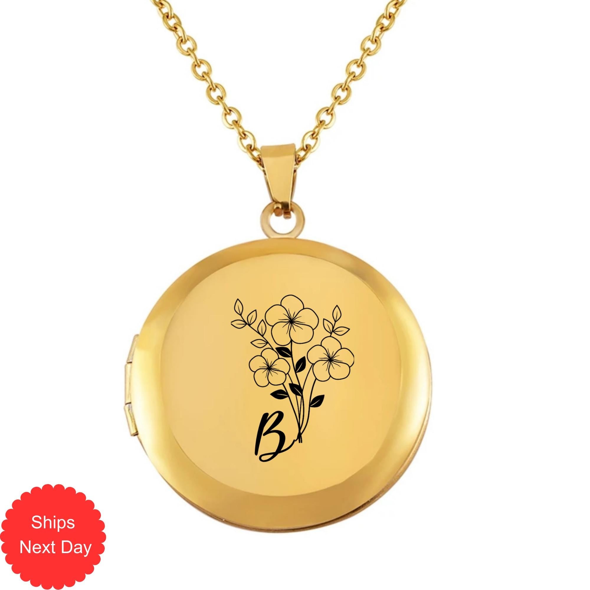 Gold Locket Necklace – Custom Engraved Round Pendant for Her