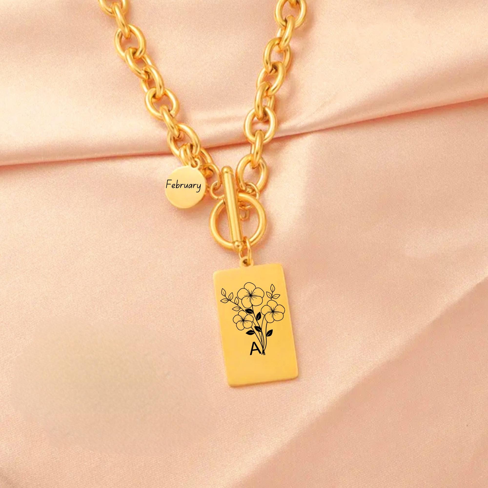 Personalized Engraved Necklace – Custom Toggle Clasp Chain
