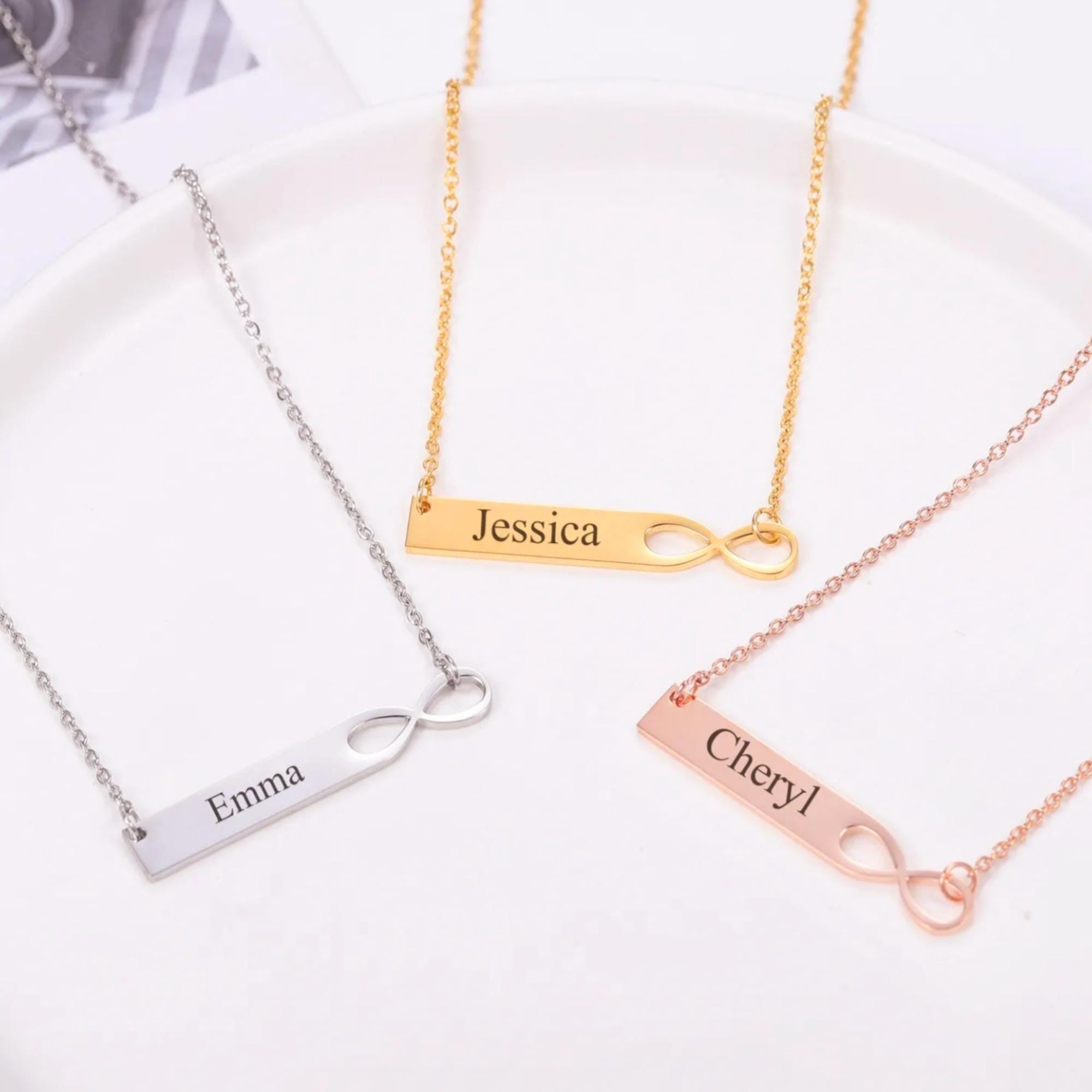 Personalized Infinity Bar Necklace – Custom Engraved Jewelry for Her