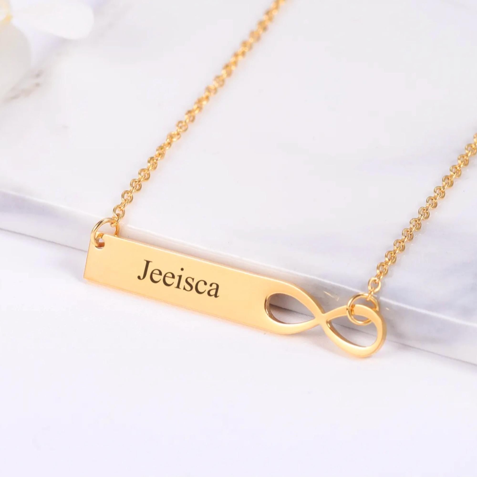 Personalized Infinity Bar Necklace – Custom Engraved Jewelry for Her