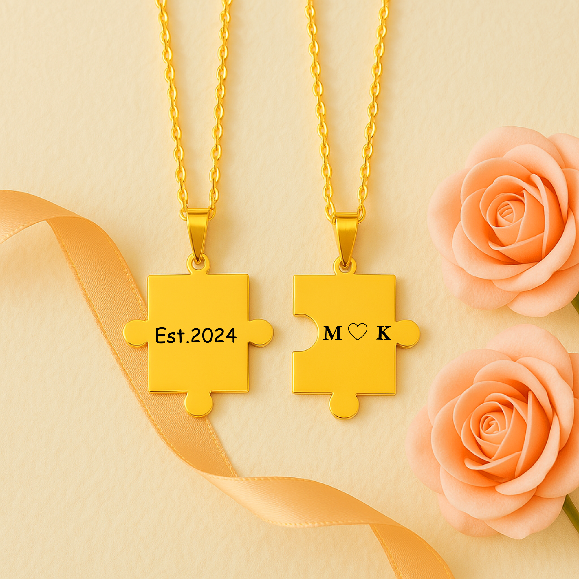 Custom Puzzle Piece Necklace Set – Personalized Matching Pendants